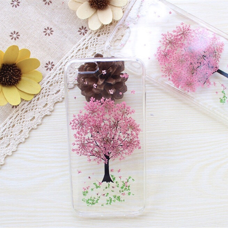 Compatibil cu Apple, Hanfeng Real Flower Epoxy Telefon Carcasă Flori Dry Flower Telefon pentru femei