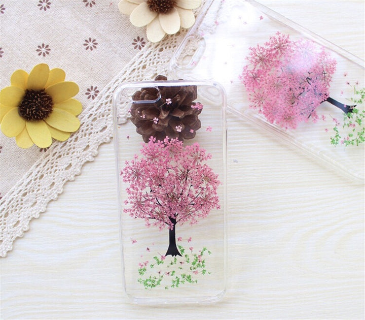 Apple ile uyumlu, Hanfeng gerçek çiçek epoksi telefon kasası kuru çiçek telefonu koruyucu kasa kadınlar için