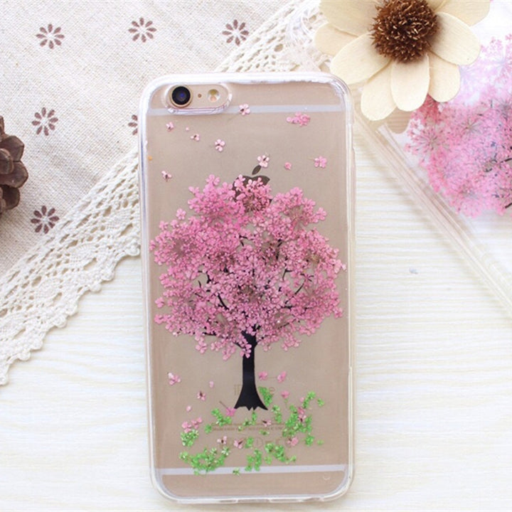 Compatibel met appel, Hanfeng Real Flower Epoxy Telefoon Case Dry Flower Phone Protective Case voor vrouwen