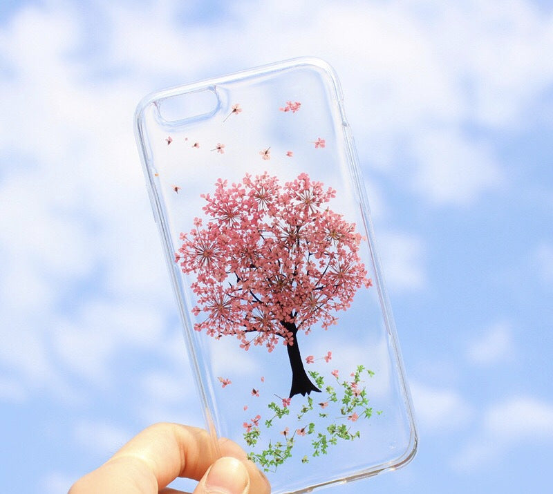 Compatible con manzana, Hanfeng Real Flower Epoxy Phone Case de protección de teléfono de flores secas para mujeres