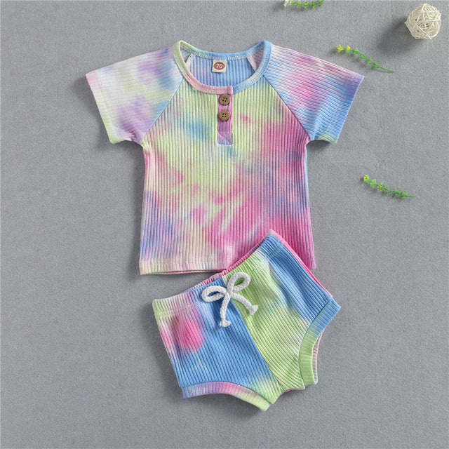 Baby summer corbata teñida de ropa para niños pequeños de niñas tejidas sho
