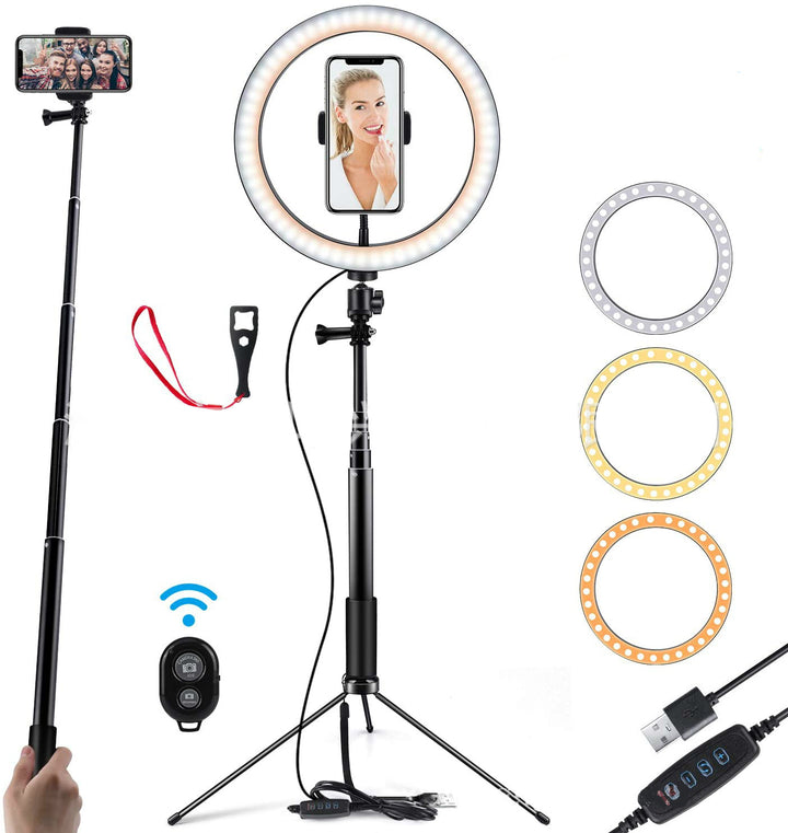 Compatible con Apple, 10 LED Light Light Light Phone Selfie Camera Studio Video Soporte de trípode Dimmable
