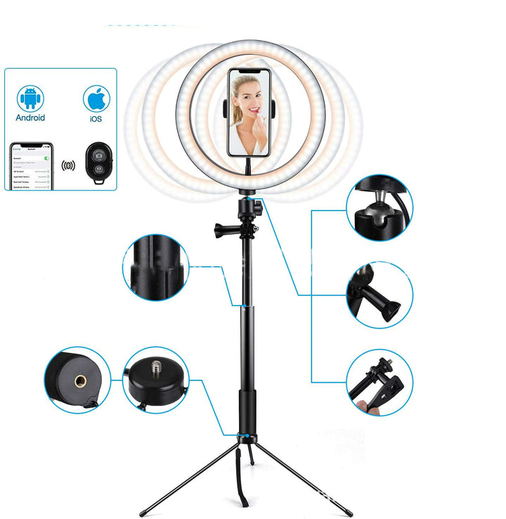 Compatible con Apple, 10 LED Light Light Light Phone Selfie Camera Studio Video Soporte de trípode Dimmable