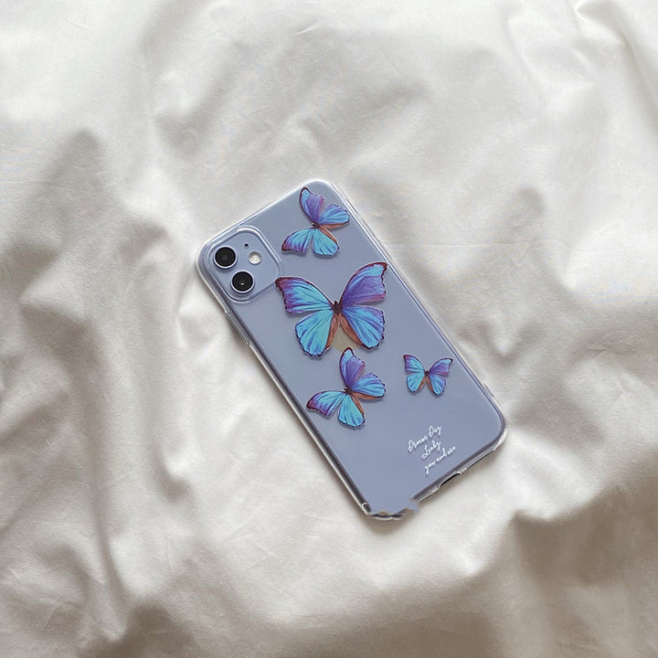 Compatible avec la pomme, Blue Butterfly Apple Transparent Phone Case