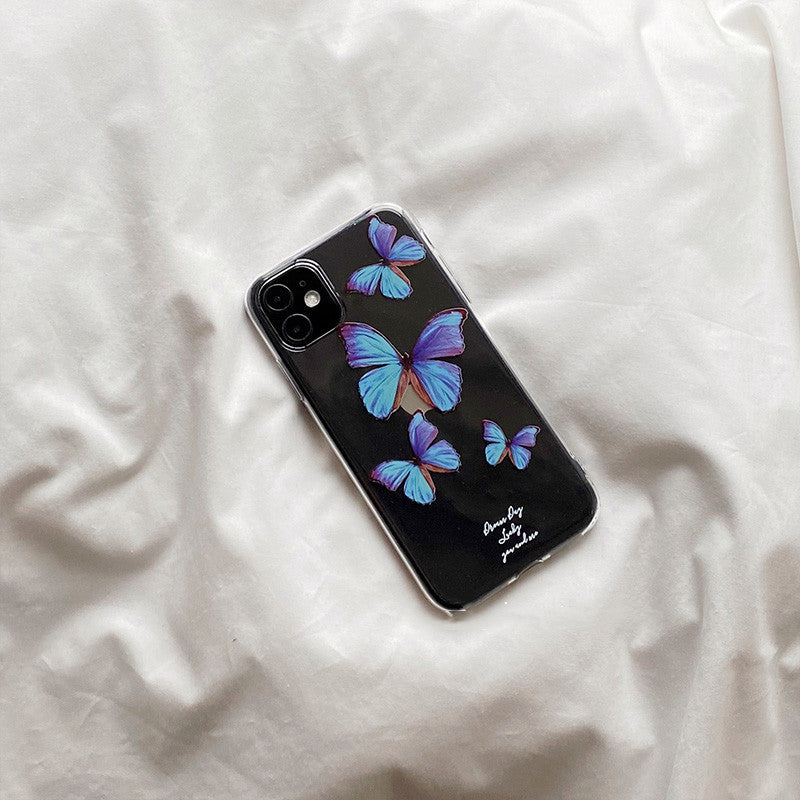 Compatible with Apple , Blue Butterfly Apple Transparent Phone Case