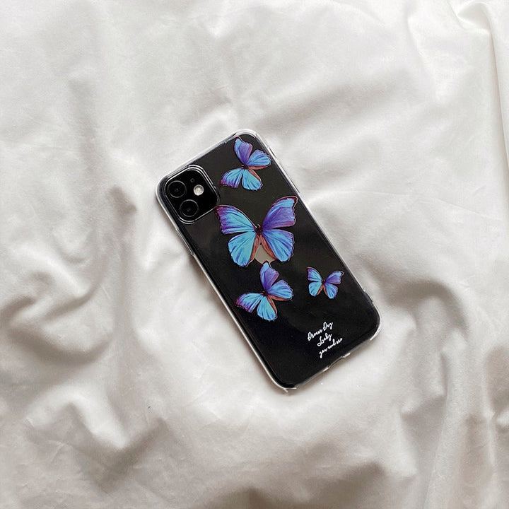 Compatible with Apple , Blue Butterfly Apple Transparent Phone Case