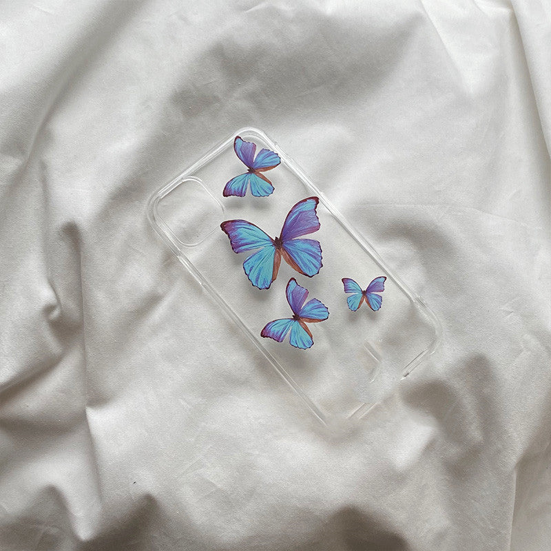Съвместим с Apple, Blue Butterfly Apple прозрачен калъф за телефон