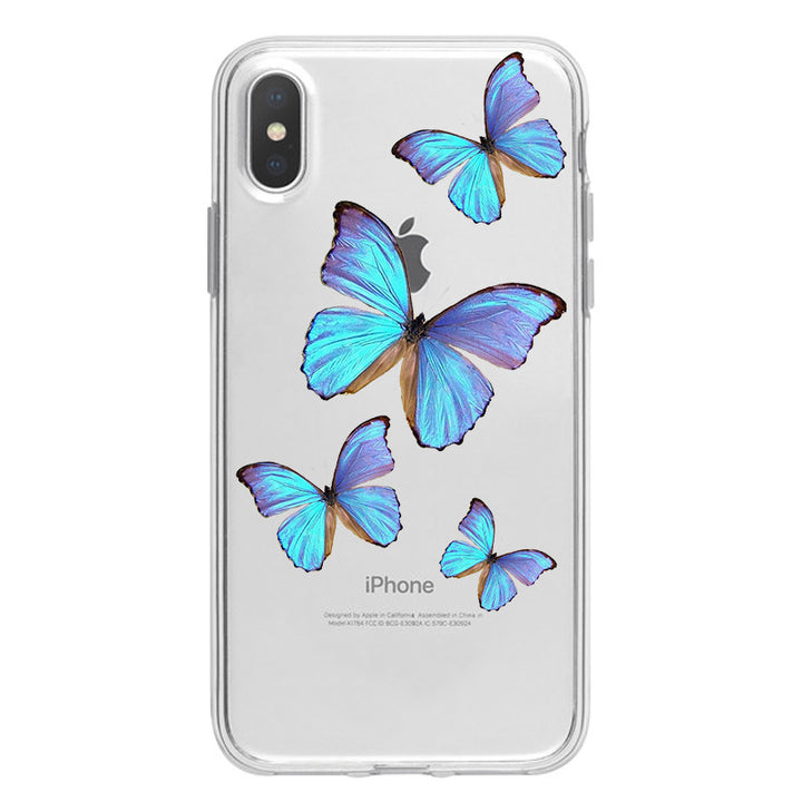 Съвместим с Apple, Blue Butterfly Apple прозрачен калъф за телефон