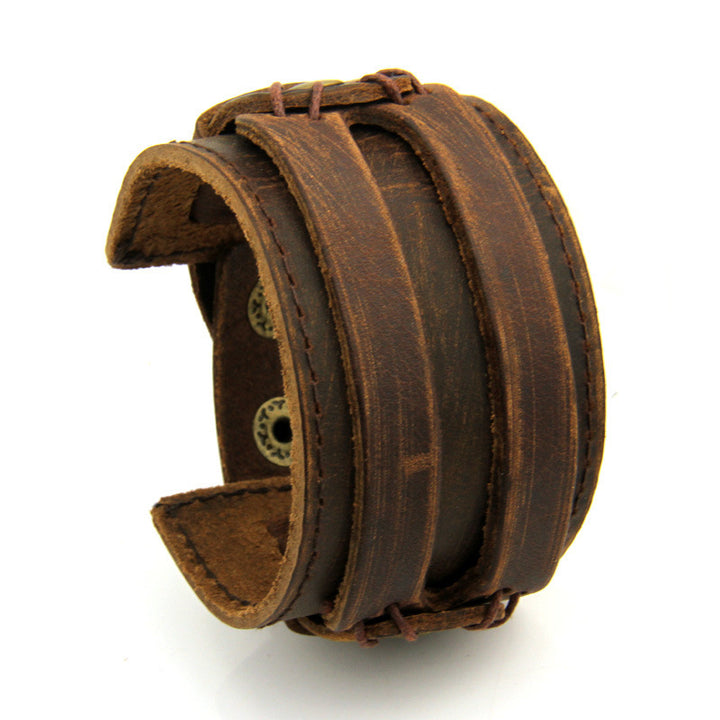 Zwei Reihen der ersten Schicht Kuhläden -Armbänder breite Lederarmbänder