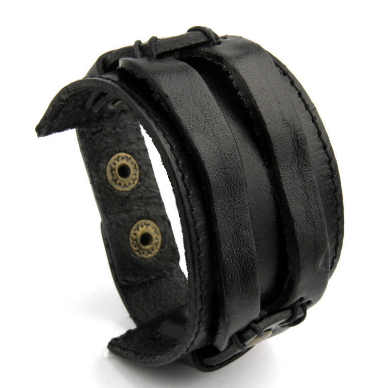 Two Rows Of First Layer Cowhide Bracelets Wide Leather Bracelets
