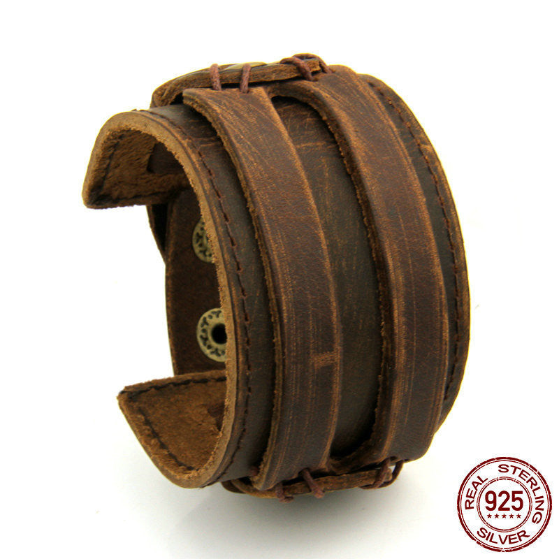 Two Rows Of First Layer Cowhide Bracelets Wide Leather Bracelets