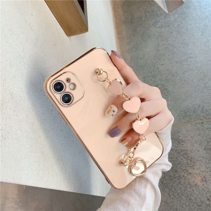 Electroplating Love Heart Bracelet Mobiele telefoon Case Solid Color All-Inclusive Soft