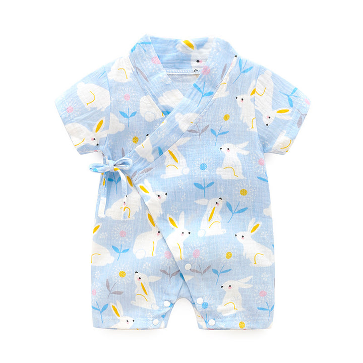 Baby Romper, Baby Short-Sleeved Kimono Romper, Soft And Breathable Crepe Printed One-Piece, Class A Quality