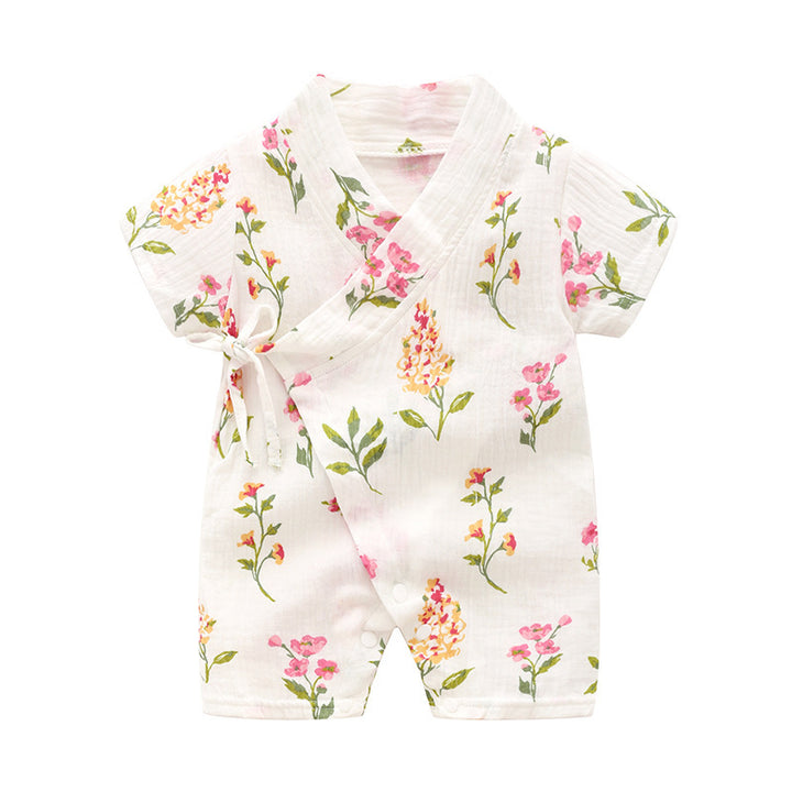 Baby Romper, Baby kortermet Kimono Romper, myk og pustende crepe trykt ett stykke, klasse A-kvalitet