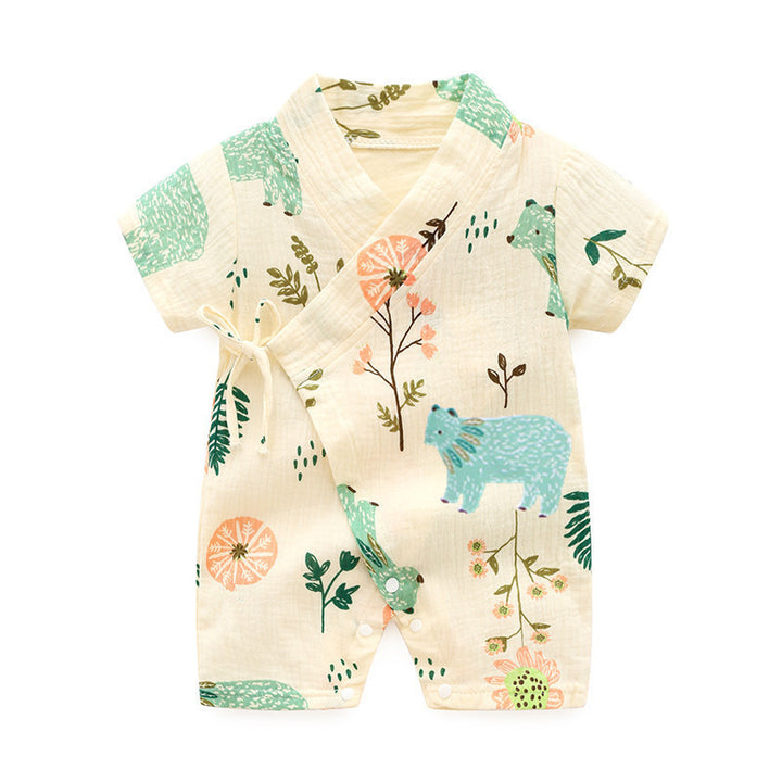 Baby Romper, Kimono cu mâneci scurte pentru bebeluși, crepe moale și respirabil, imprimat într-o singură bucată, calitatea clasei A