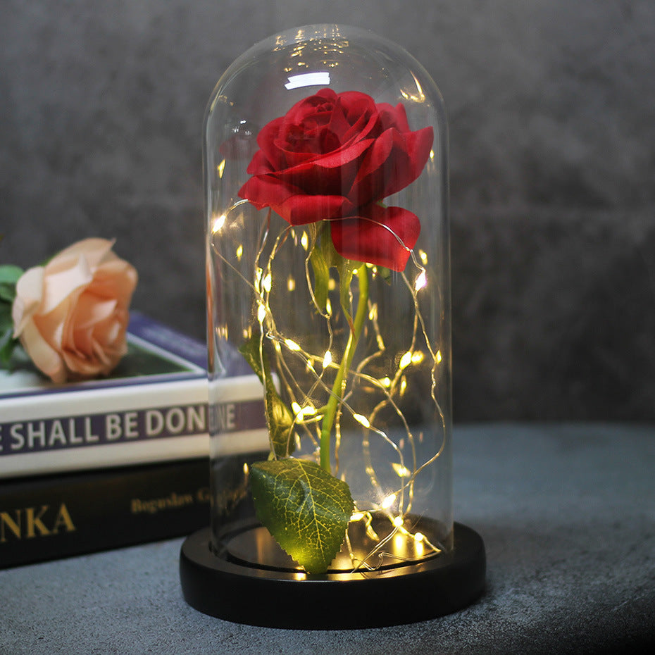 Ziua mamelor Favorizează nunta de onoare de onoare de onoare simularea nemuritoare a trandafirului copertă de sticlă de trandafir ornament LED luminos