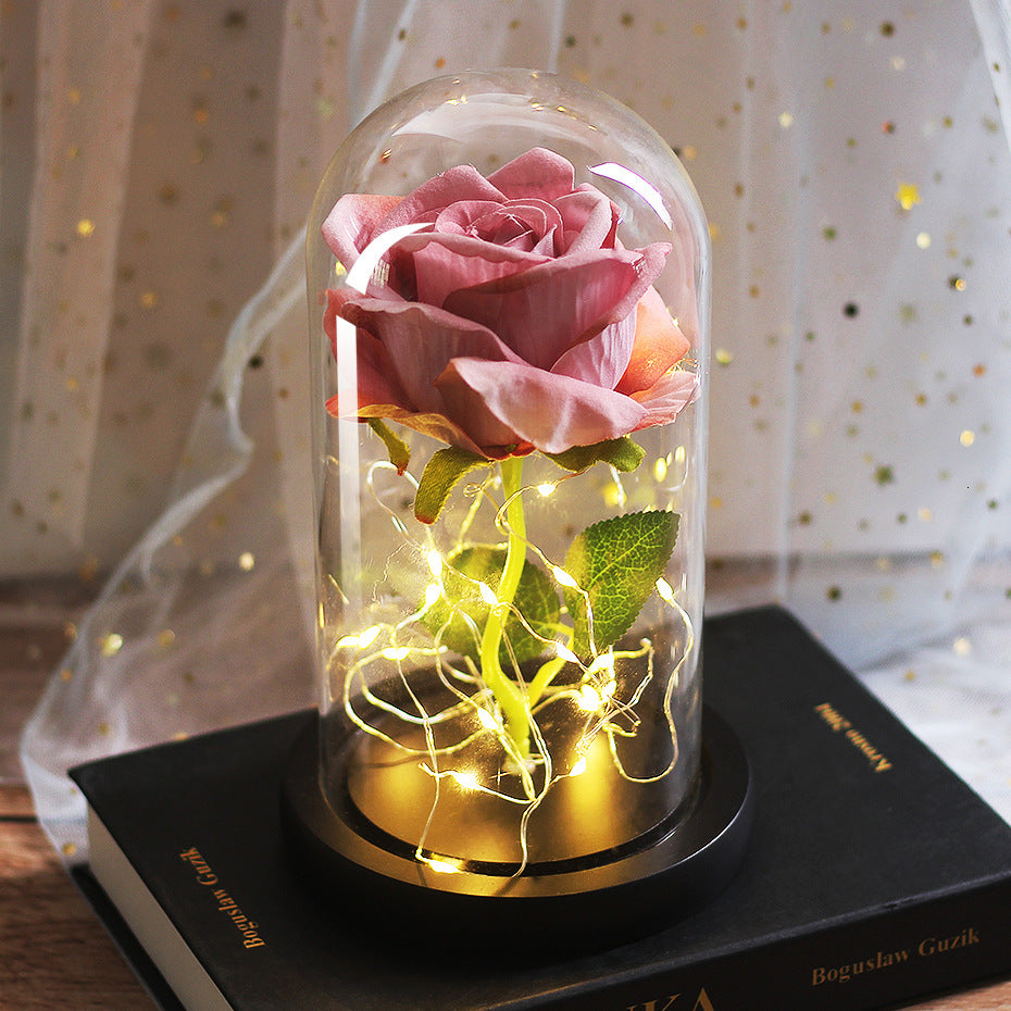 Mothers Day Wedding favoriserer brudepike gave udødelig simulering rose glass dekke lysende ledet ornament