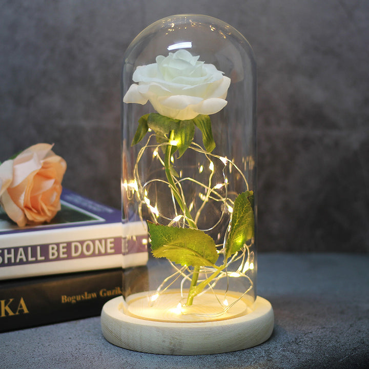 Moedersdag bruiloft is voorstander van bruidsmeisje geschenk onsterfelijke simulatie rose glas deksel lichtgevende led ornament