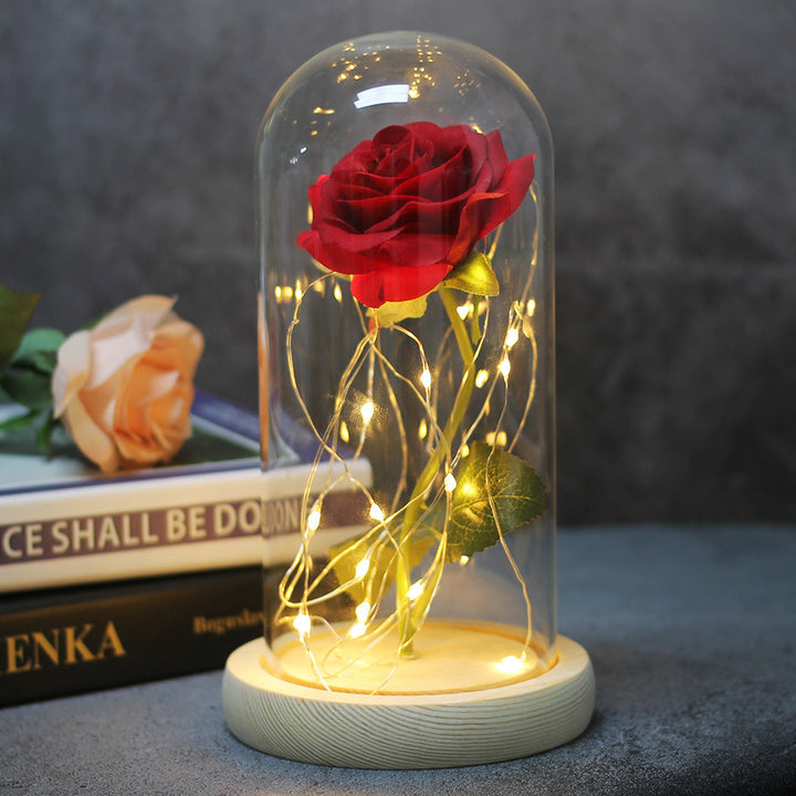 Moedersdag bruiloft is voorstander van bruidsmeisje geschenk onsterfelijke simulatie rose glas deksel lichtgevende led ornament