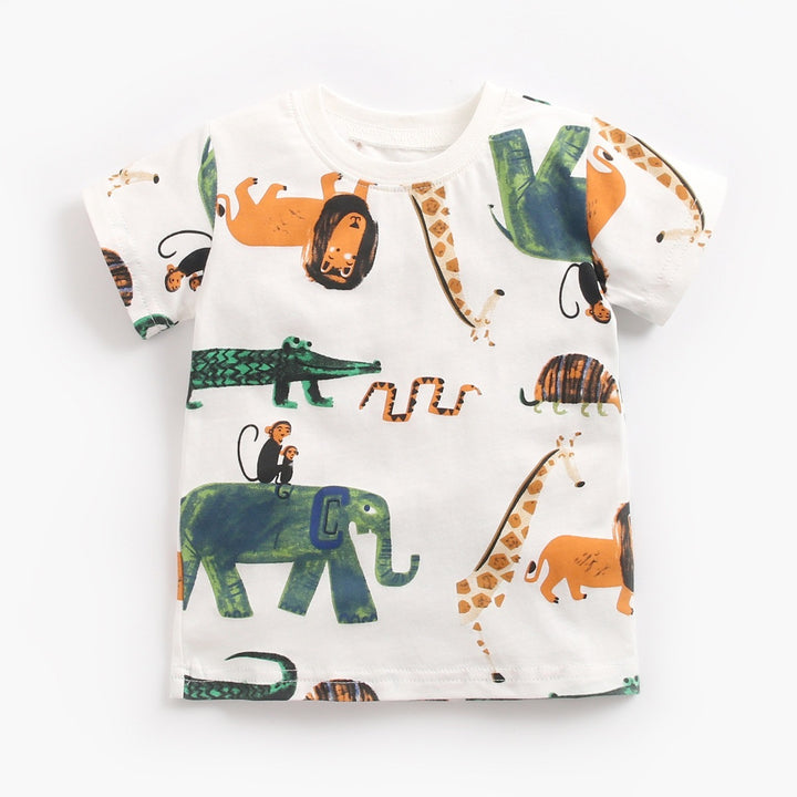 Bebek giysileri Koreli çocuk kıyafetleri erkek bebek hayvan baskı kısa kollu tişört şort iki parça set yaz