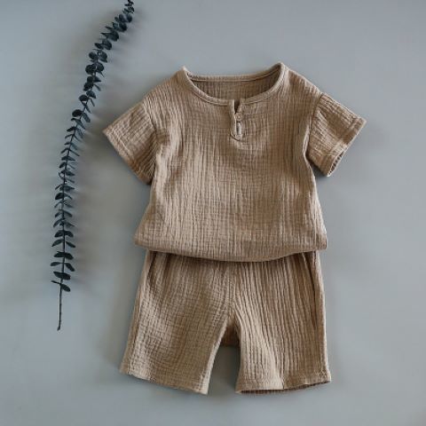 Baby Sommer Baumwollweiche Kinder Kurzarm Shorts zweiteilige Kinderkleidung Kleidung Baumwolle und Leinen Kinder Kleidung Jungen