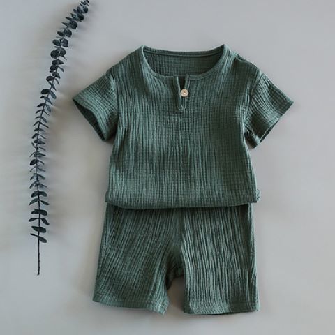 Baby Sommer Baumwollweiche Kinder Kurzarm Shorts zweiteilige Kinderkleidung Kleidung Baumwolle und Leinen Kinder Kleidung Jungen