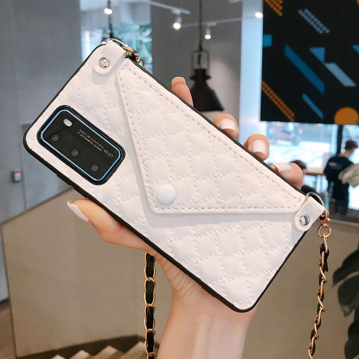 Suitable For Huawei P30P40MATE30 Mobile Phone Shell Lambskin Card Crossbody Shoulder Strap Protective Cover Bracket