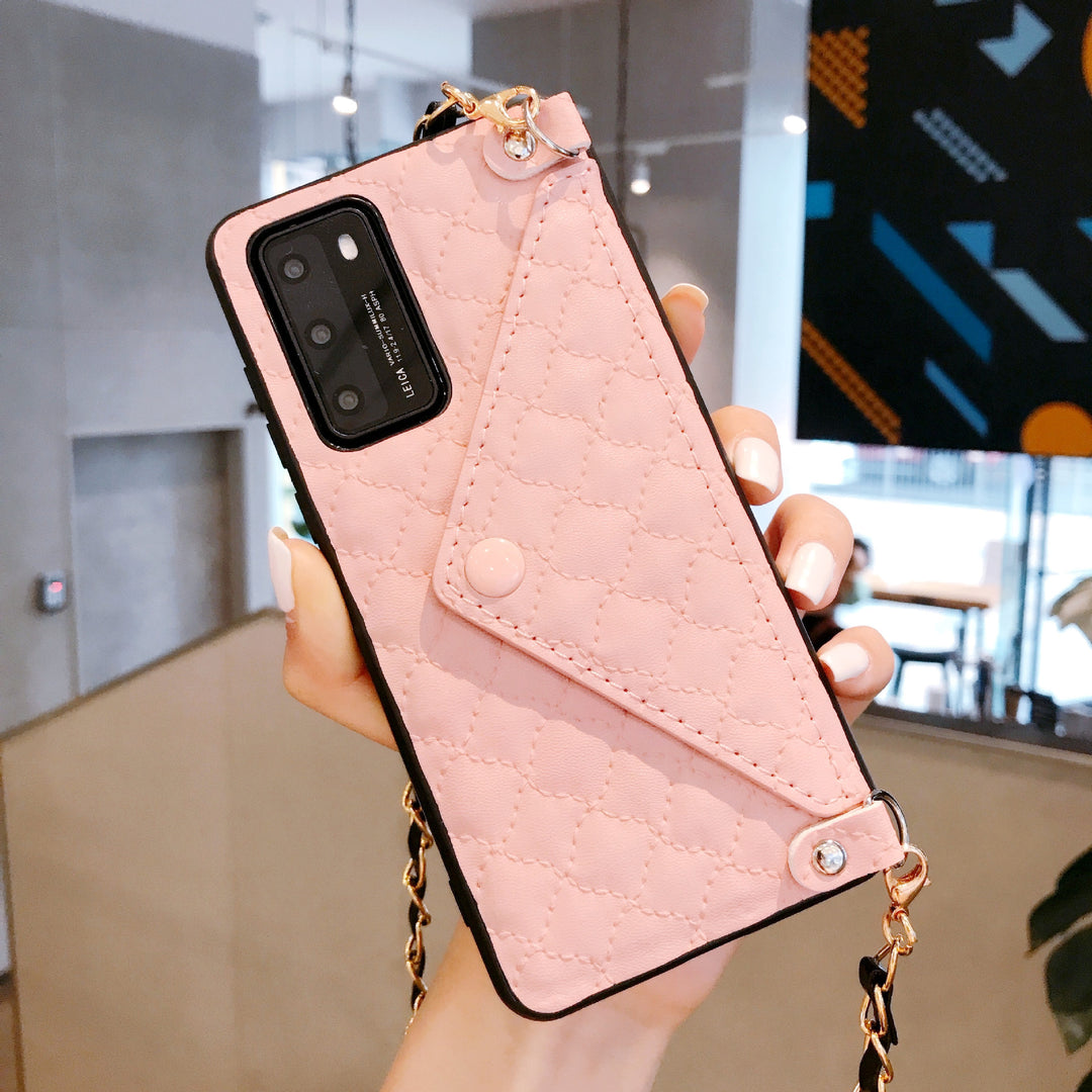 Suitable For Huawei P30P40MATE30 Mobile Phone Shell Lambskin Card Crossbody Shoulder Strap Protective Cover Bracket