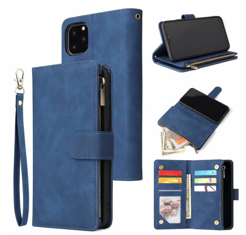 Compatible con, compatible con, adecuado para iPhone11 Pro Max Mobile Telephone Note10 Retro Frosted Multi-Card Zipper Wallet Case de cuero