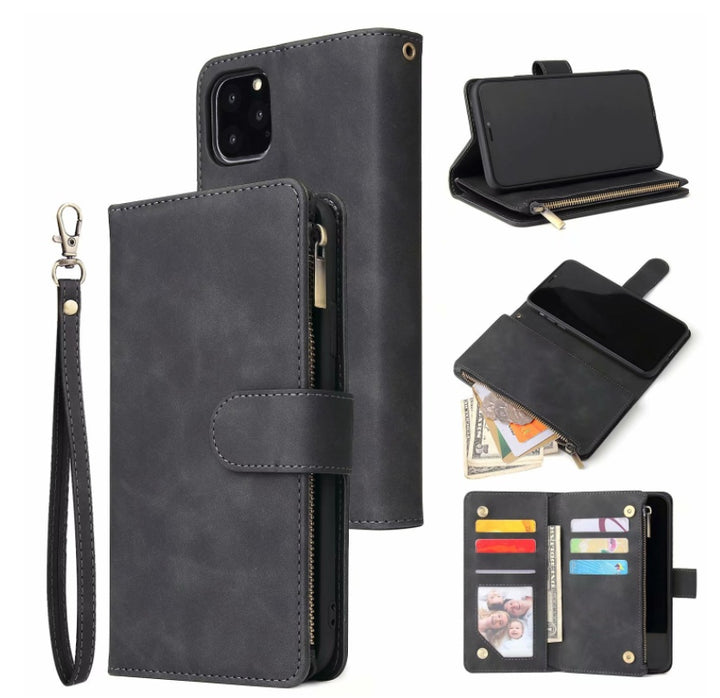 Compatible avec, compatible avec, adapté à l'iPhone11 Pro Max Téléphone mobile Remarque 10 Retro Grosted Multi-carte Zipper Wallet Cuir Cuir