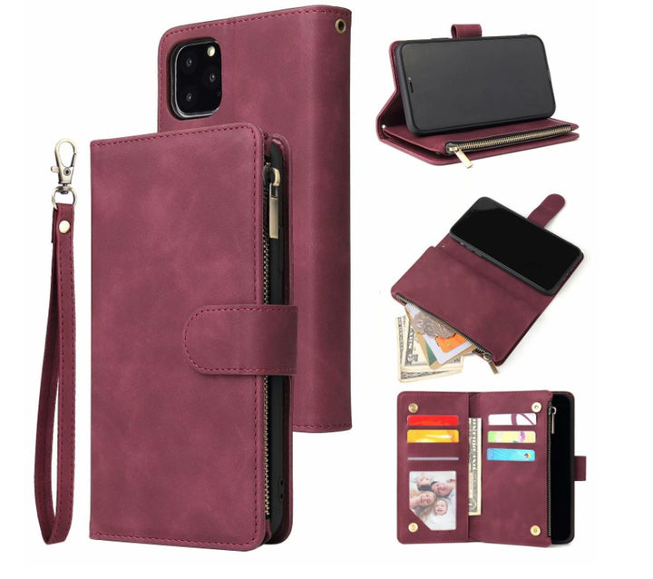 Compatible con, compatible con, adecuado para iPhone11 Pro Max Mobile Telephone Note10 Retro Frosted Multi-Card Zipper Wallet Case de cuero