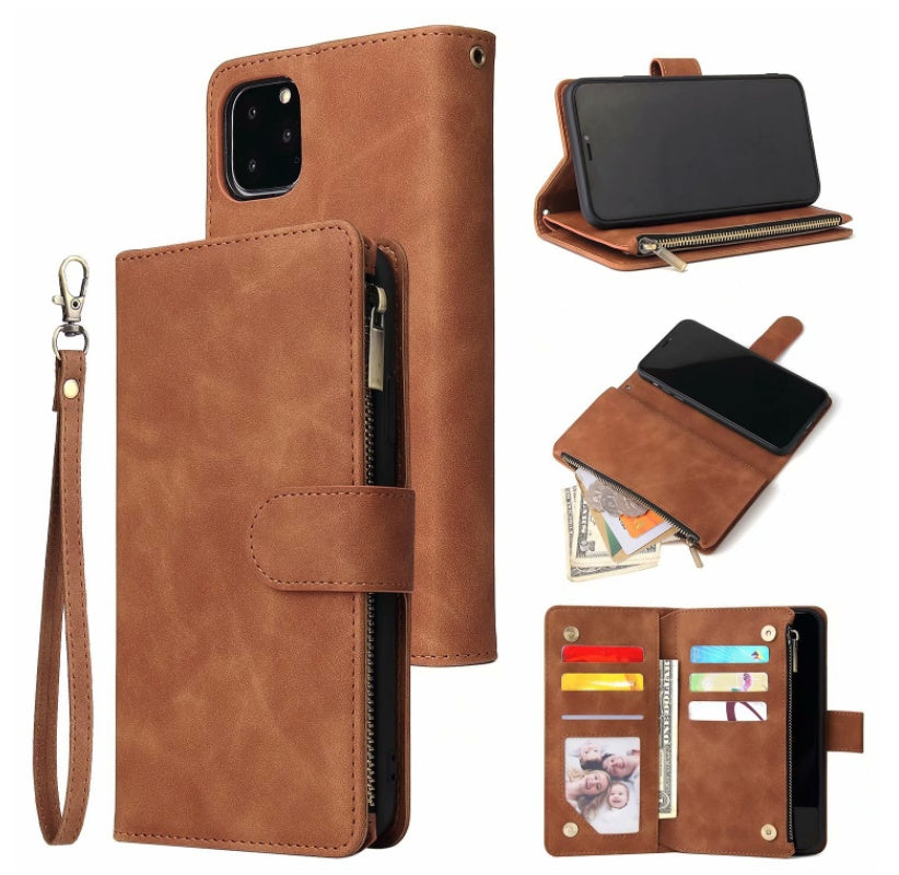 Kompatibel med, kompatibel med, egnet for iPhone11 Pro Max Mobile Phone Case Note10 Retro Frosted Multi-Card Zipper Wallet Leather Case