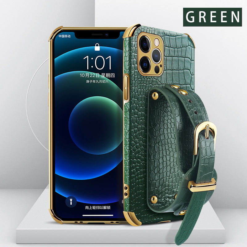 Compatible avec Apple, Compatible avec Apple , Convient pour l'iPhone Crocodile Modèle Case de téléphone mobile Placage de bracelet 6D Couverture de protection en cuir