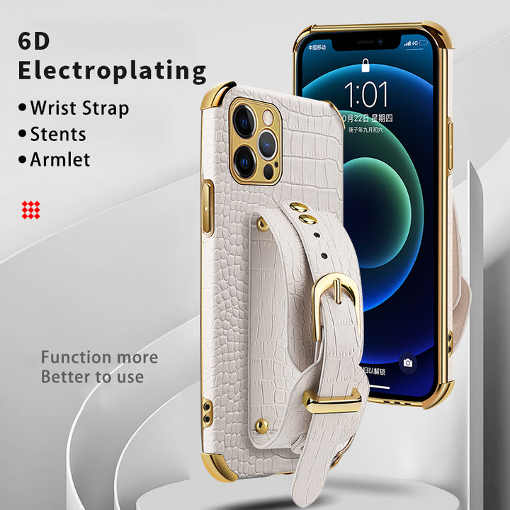 Compatible avec Apple, Compatible avec Apple , Convient pour l'iPhone Crocodile Modèle Case de téléphone mobile Placage de bracelet 6D Couverture de protection en cuir