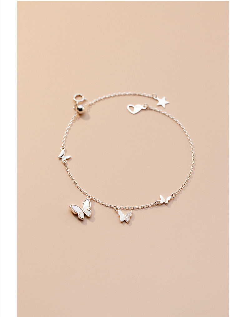Mloveacc Shell Butterfly Handmade Charm Bracelets Girls Rose Gold Gifts For Women 925 Sterling Silver Jewelry Female Chain
