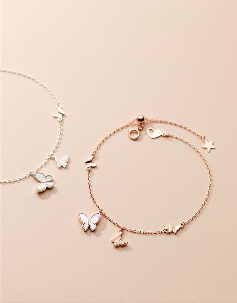MLOVEACAC Shell Butterfly Handmade Charm Bracelets Girls Rose Gold Gifts For Women 925 Bijoux en argent sterling chaîne féminine