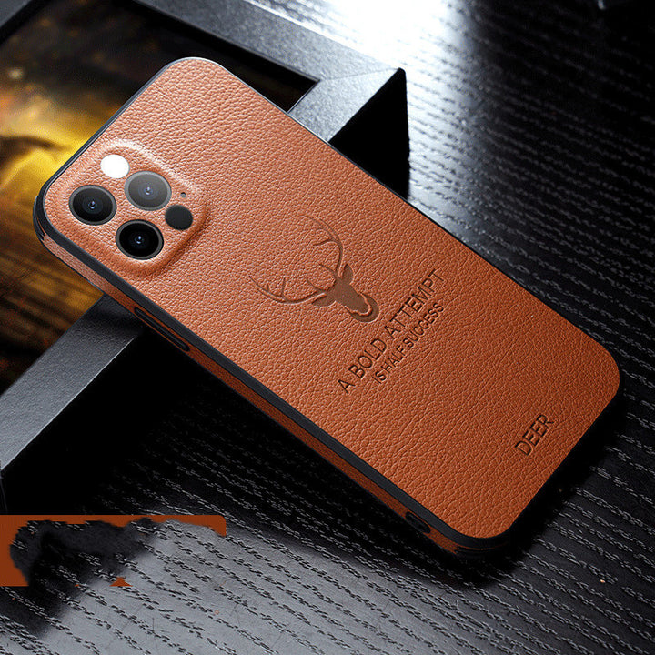 Compatible With Apple, Luxury Leather Texture Square Frame Case On For Deer Camera Protection Shockproof Cover