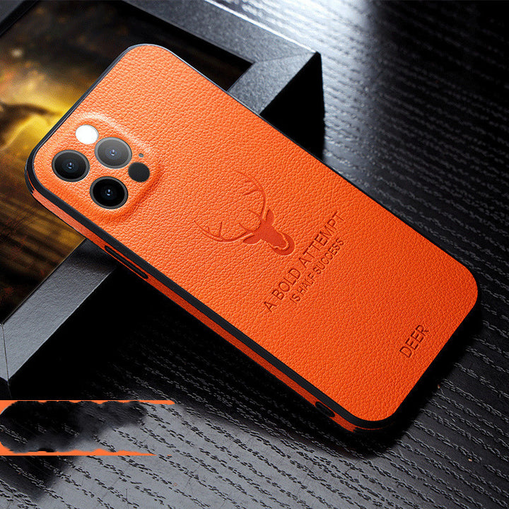 Compatible With Apple, Luxury Leather Texture Square Frame Case On For Deer Camera Protection Shockproof Cover