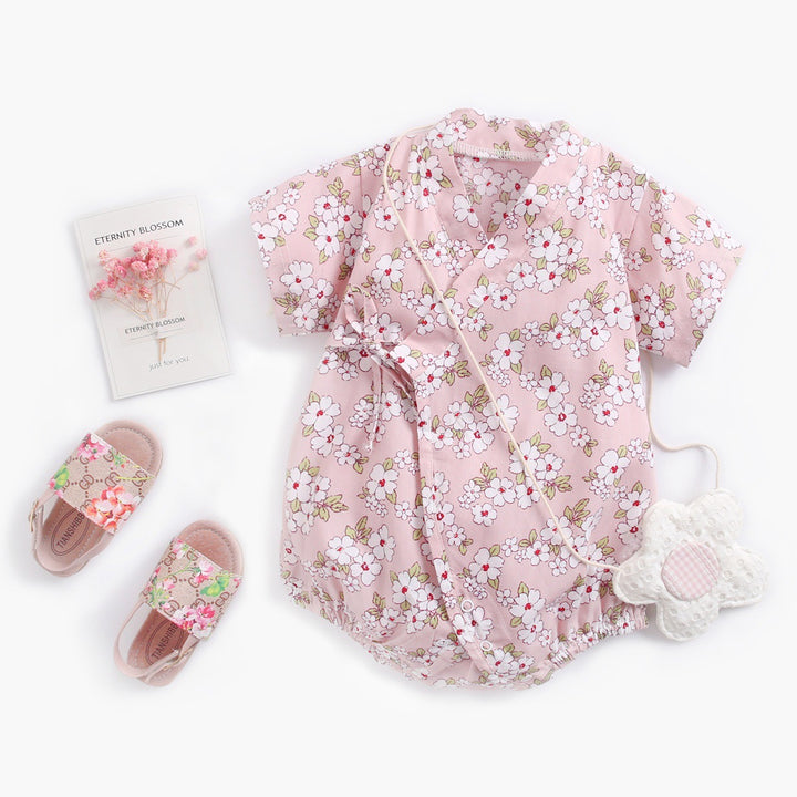 Babykleidung Sommer Baby Onesies Blumenschnallpacks Retro Japaner Yukata -Tasche Furz Kleidung