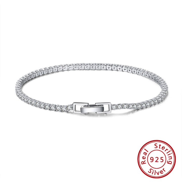 Rinntin S925 Sterling Silver Single Row Zircon Bracelet Platinum Diamond Fashion Jewelry Girls Diamond Bracelets