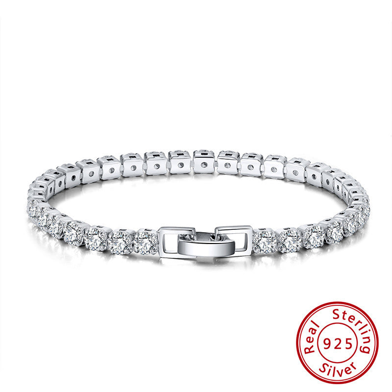 Rinntin S925 Sterling Silver Single Fila Pulsera de circón Platino Diamante Joya de joyas para niñas Diamantes Pulseras de diamantes