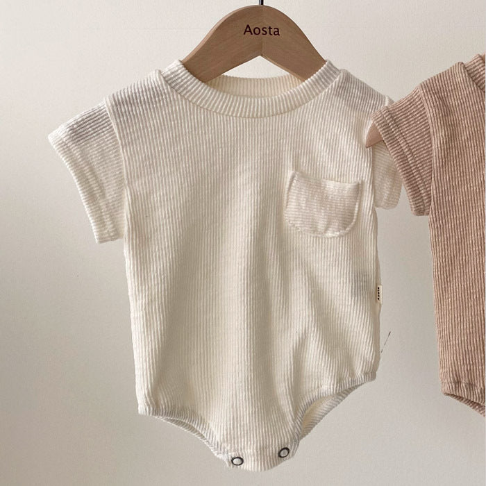 Kinderkleding T-shirt Zomerkleding Solid kleuren Triangle Zak Scheiding Baby Romper-losse korte mouwen Casual kinderbroek