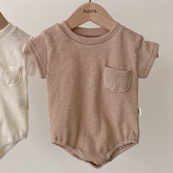 T-shirt de roupas infantis Roupos de bebê roupas de cor sólida Triângulo Bolsa peido de bebê calça calça casual de mangas curtas de mangas curtas