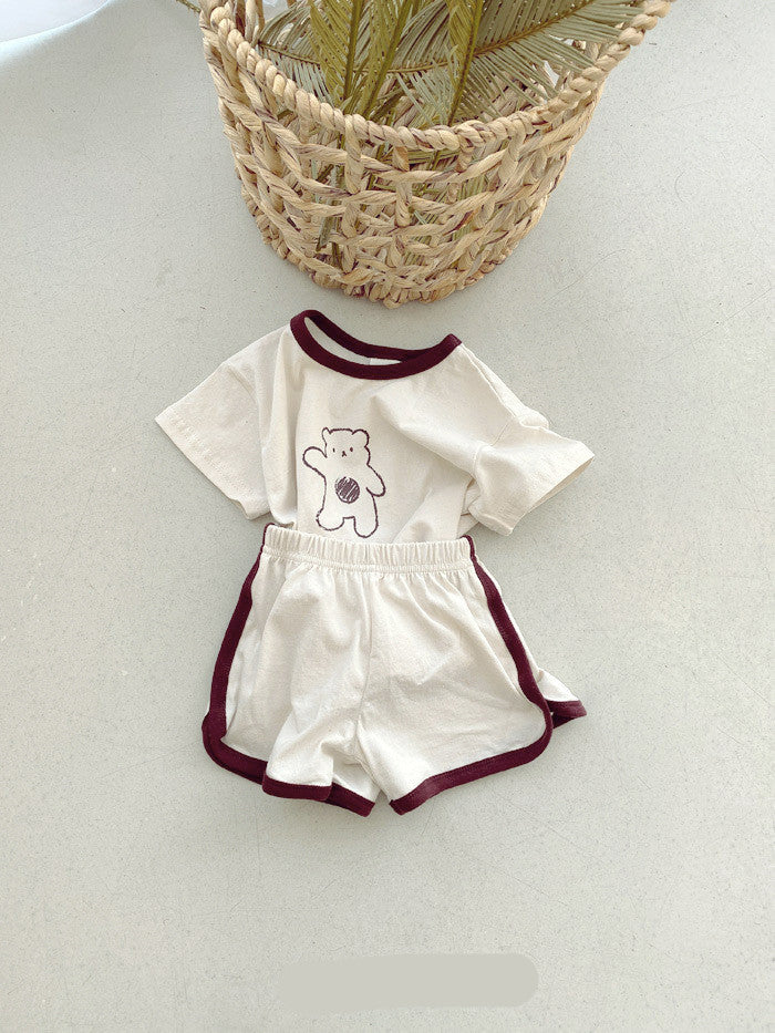Bebek ayı pamuk takım elbise Bebekler ve küçük çocuklar için iki parçalı çizgi film konforu