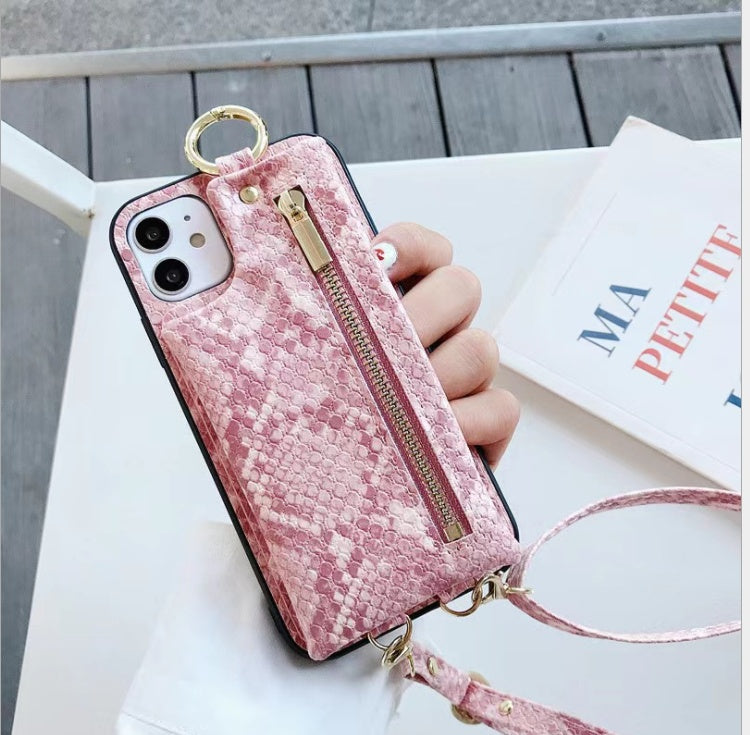 İle uyumlu Apple , Yılan derisi desenli telefon çantası fermuar cüzdanı