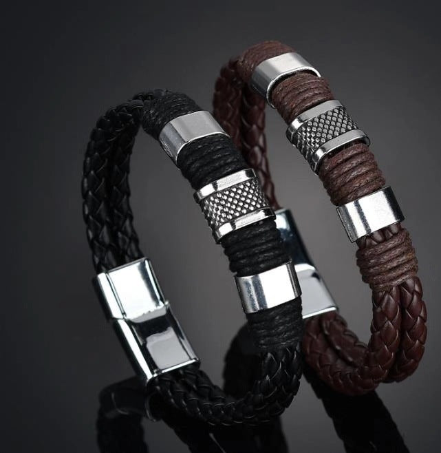 Fashion Black Brown Weave Leather braided Genuine Men Bracelet Male Bangles Dropshipping