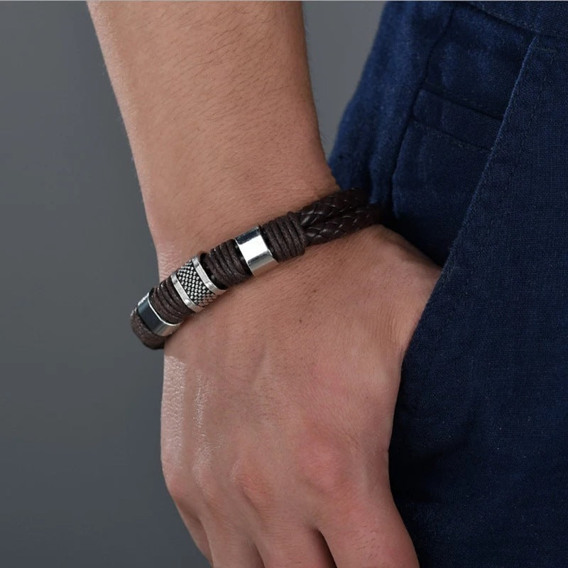 Mode noir brun tissage en cuir tressé des hommes authentiques bracelet bracelet mâles bracelets dropshipping