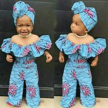 Toddler Girls Kıyafet 2 Parça Tulum ve Baş Bandı Afrika Tarzı Kıyafet 3-18 Ay