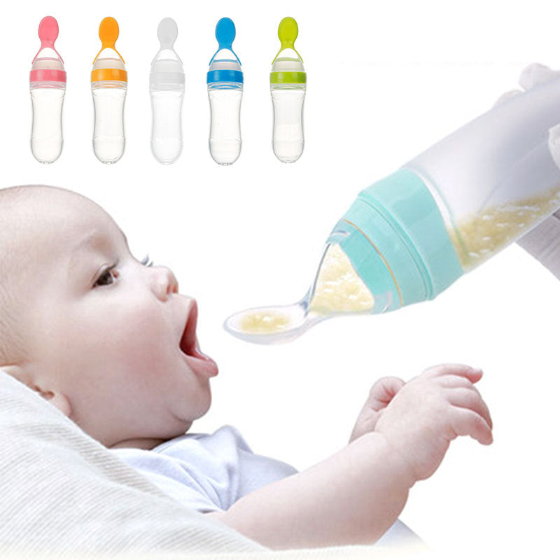 Güvenli Yeni doğan bebek besleme şişesi yürümeye başlayan çocuk silikon sıkma Besleme Kaşık Şişesi Bebek Eğitim Besleyici Gıda Takviyesi