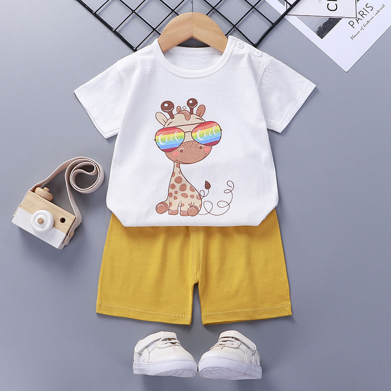 Çocukların kısa kollu takım elbise pamuklu bebek yaz bebek kıyafetleri